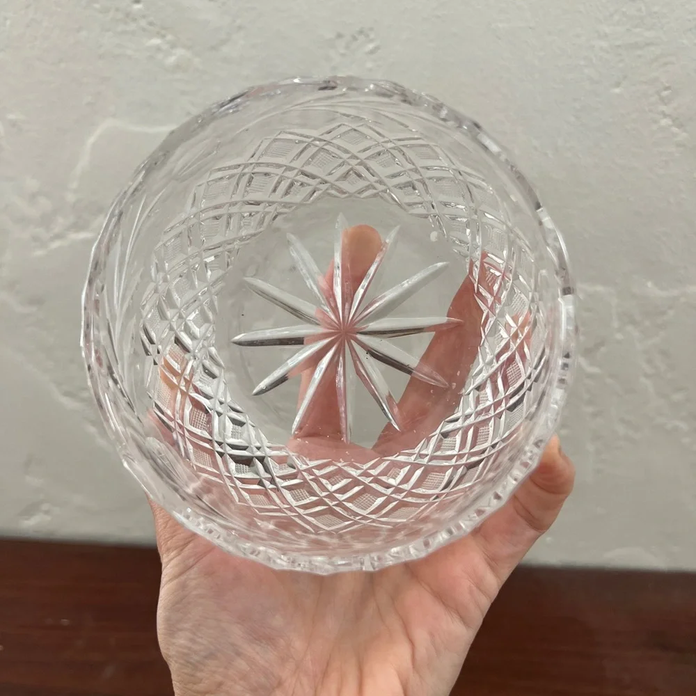 Vintage antique cut crystal etched floral rose bowl trinket dish